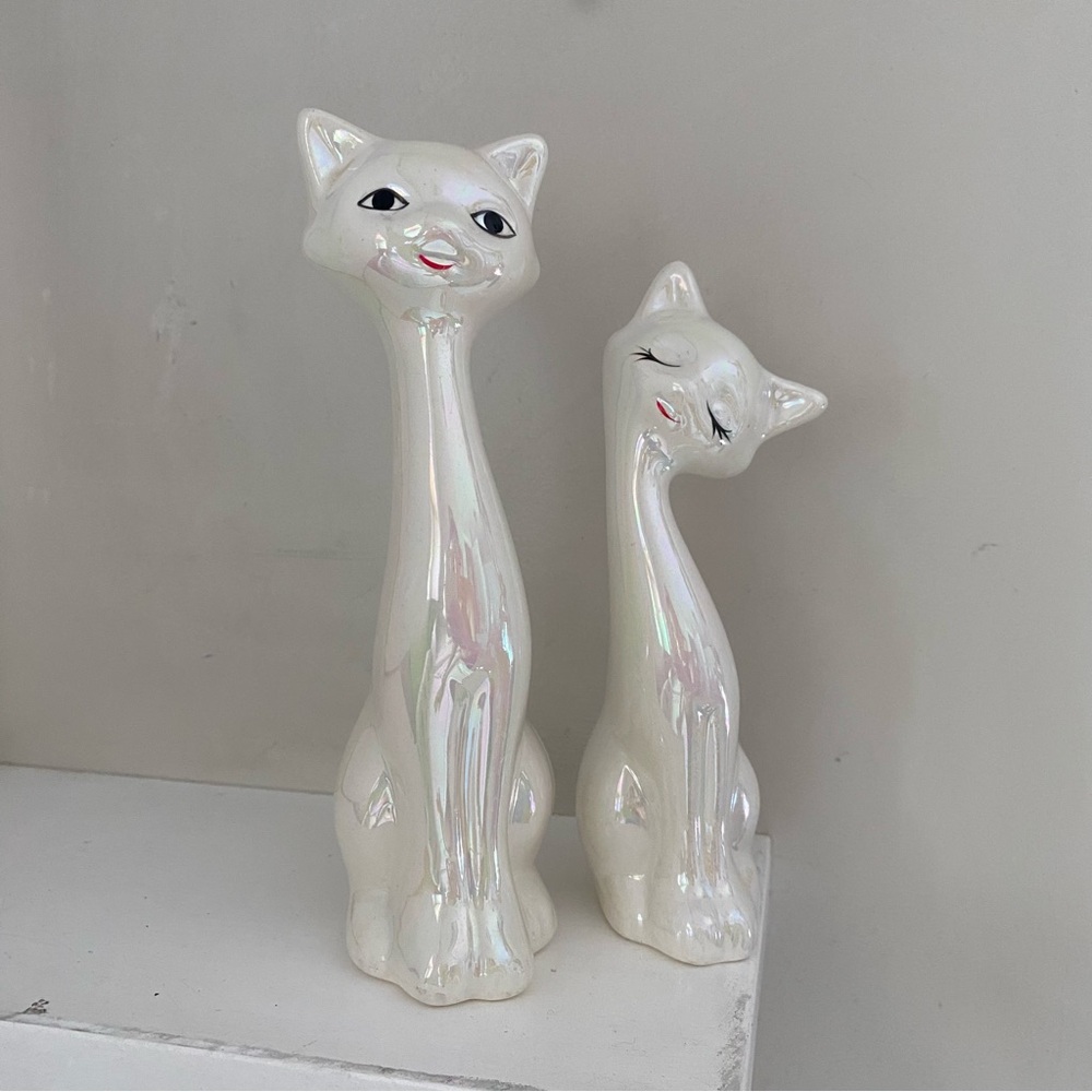 Mid-century iridescent kitty cat pair